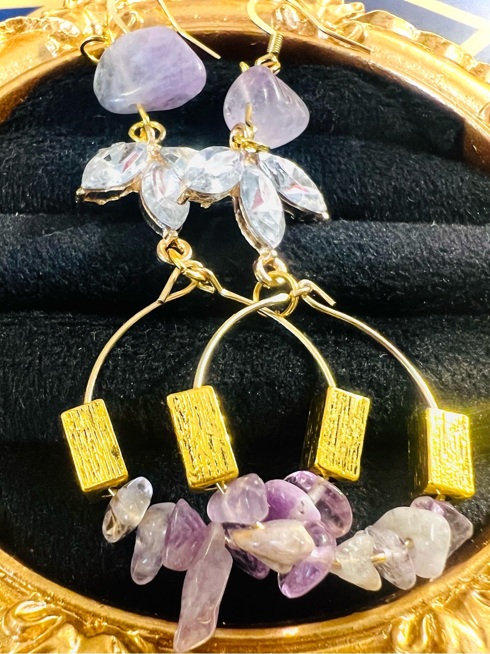 Amethyst Crystal Lotus Flower Earrings Hoop Drop Earrings - Women Jewelry